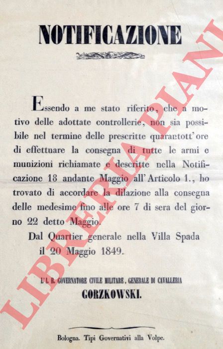 - - Dilazione per la consegna delle armi.