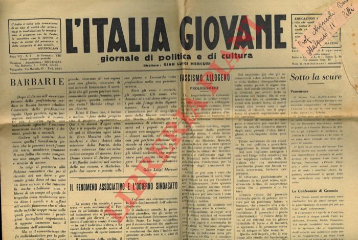 - - L'Italia giovane. Giornale di politica e di cultura.