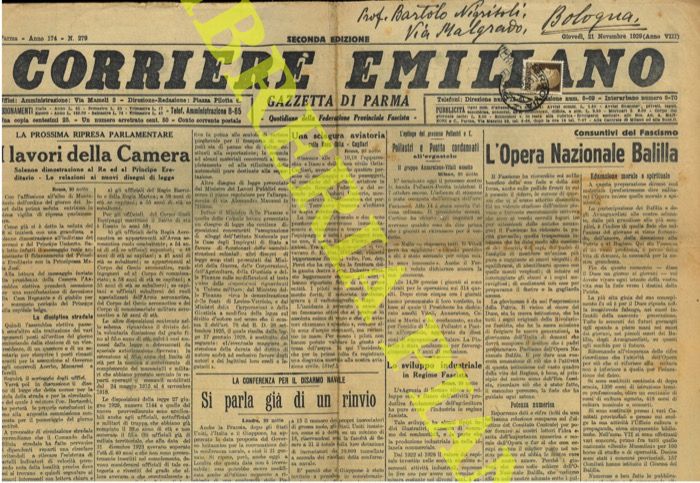 - - Corriere emiliano. Gazzetta di Parma. Quotidiano della Federazione Provinciale Fascista.