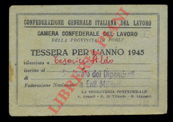 CGIL - - Tessera per l'anno 1945.