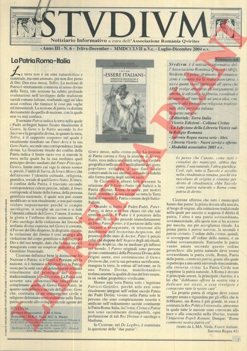 - - Studium. Notiziario informativo dell'Ass. Romnia Quirites.