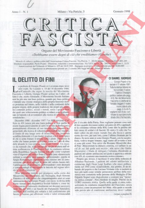 - - La Fenice - Critica Fascista - Costruire. Pagine di pensiero e di azione fascista.