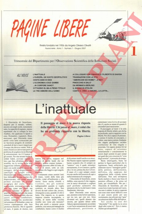 - - Pagine libere. Trimestrale del Dipartimento per l'Osservazione Scientifica delle Istituzioni Sociali.