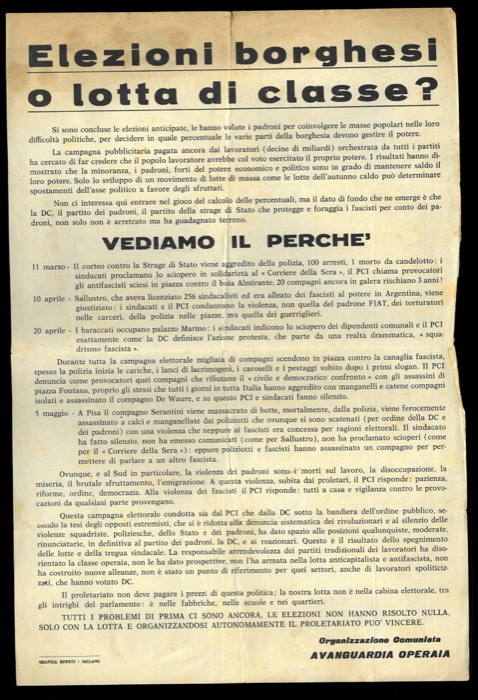 Organizzazione Comunista Avanguardia Operaia - - Elezioni borghesi o lotta di classe ? Vediamo il perch.