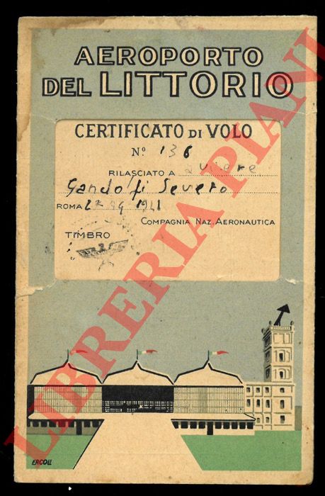 Aeroporto del Littorio - - Certificato di volo.