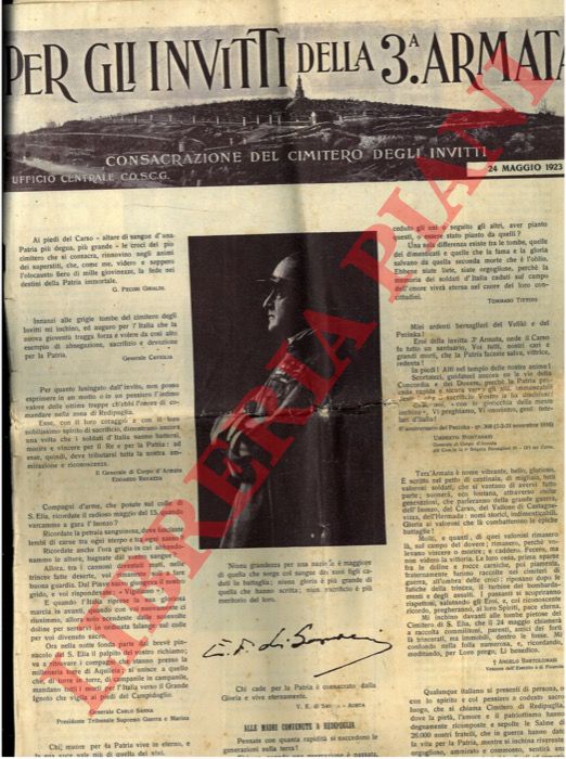 - - Per gli invitti della 3a Armata. Consacrazione del Cimitero degli Invitti. 24 maggio 1923.