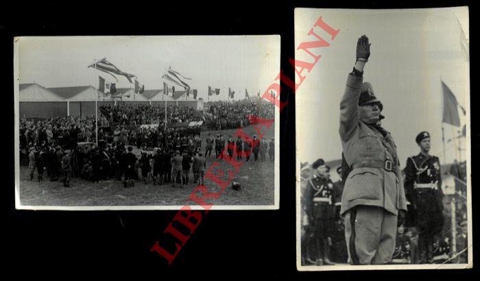 - - Fotografie di raduno militare, (Consegna medaglia; Mussolini, saluto romano).