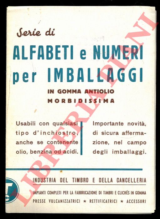 Carlo Tenca. Milano - - Serie di alfabeti e numeri per Imballaggi. In gomma antiolio modernissima.