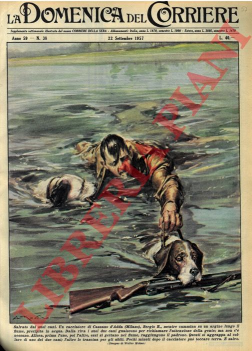 MOLINO W. - - Cacciatore di Cassano d'Adda precipitato nel fiume viene salvato dai suoi cani.