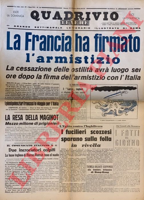 - - La Francia ha firmato l'armistizio.