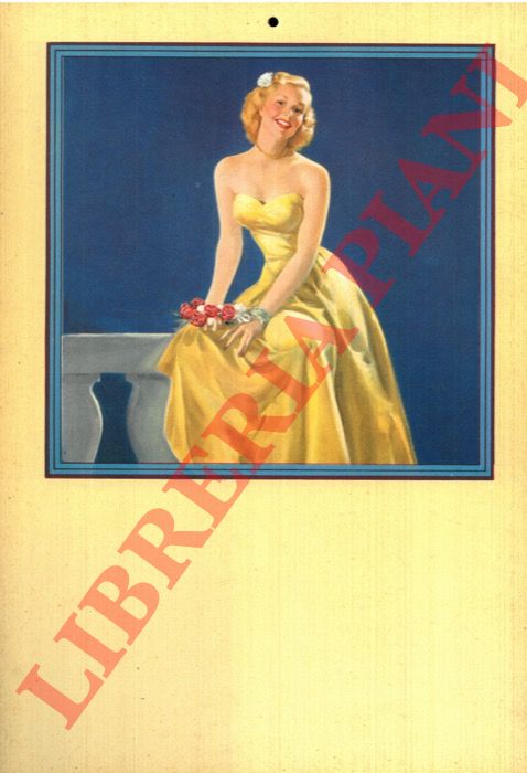 - - Dolce bionda con abito giallo e mazzo di rose rosse, su fondo blu.