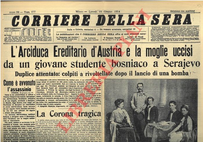 - - Re Umberto assassinato a Monza - L'Arciduca Ereditario d'Austria .. uccisi a Serajevo - .. assassinio dell'On. Matteotti .. - Il Giappone dichiara la guerra agli Stati Uniti e alla Gran Bretagna - E' nata la Repubblica - L' 