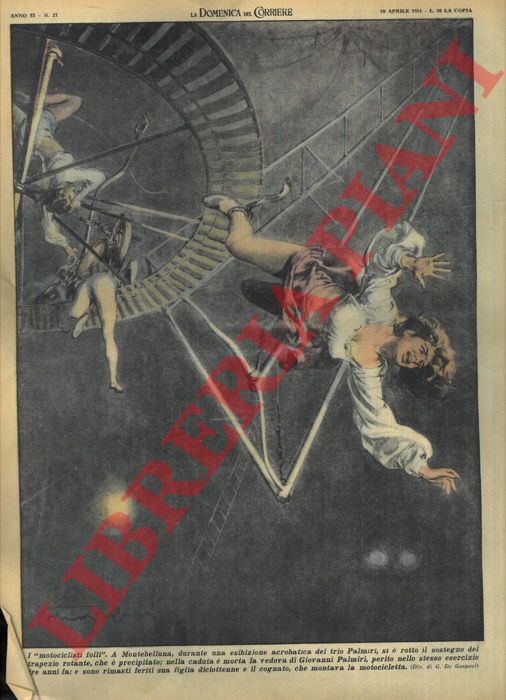 DE GASPARI G. - - Durante un'esibizione acrobatica si rompeva il sostegno del trapezio rotante, che precipitava, e una vedova moriva.