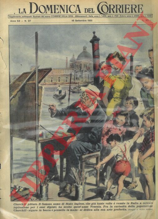 MOLINO W. - - Il famoso pittore Winston Churchill, fra la curiosit della popolazione, si dedicava a Venezia alla sua arte preferita.