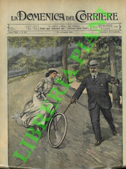BELTRAME A. - - Il re Edoardo d'Inghilterra salva una signorina ciclista a Marienbad (Boemia).