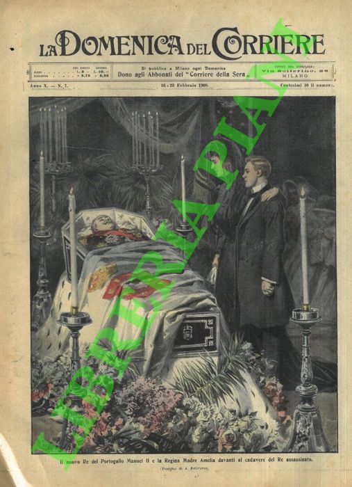 BELTRAME A. - - Il Re del Portogallo Manuel II e sua madre vegliano il corpo del padre morto assassinato.