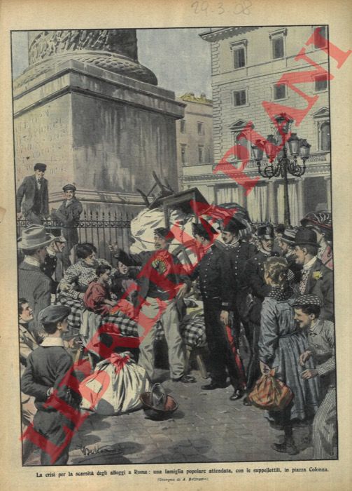 BELTRAME A. - - Famiglia senza casa attendata in piazza Colonna a Roma circondata dai militi.