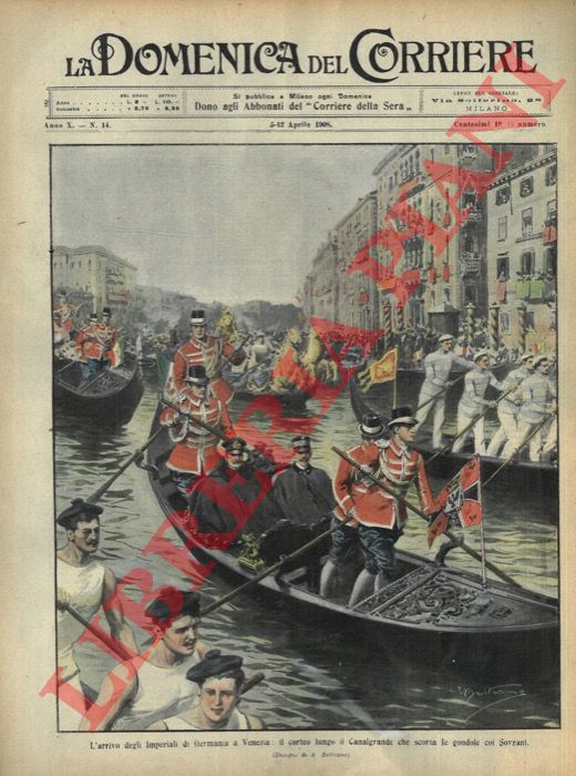 BELTRAME A. - - L'arrivo degli imperiali di Germania a Venezia, il corteo lungo il Canal Grande.