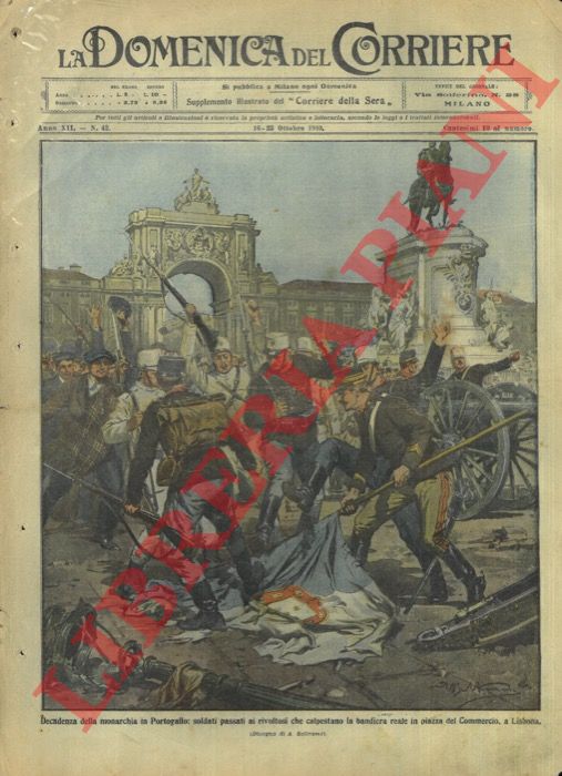 BELTRAME A. - - Soldati passati dalla parte dei rivoltosi calpestano la bandiera reale a Lisbona.