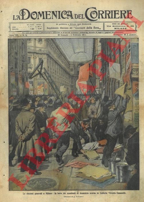 BELTRAME A. - - Gagliarda battaglia di manifesti in Galleria Vittorio Emanuele a Milano.
