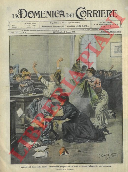BELTRAME A. - - Studentessa parigina con le vesti in fiamme salvata da una compagna.