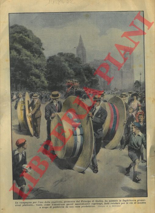 BELTRAME A. - - Mastodontici copricapi fatti rotolare per le vie di Londra a scopo di pubblicit da una casa produttrice.