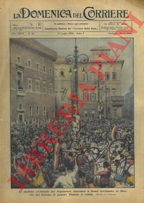 BELTRAME A. - - Le staffette del Dopolavoro convenute a Roma acclamano il Duce, che dal balcone di Palazzo Venezia le saluta.