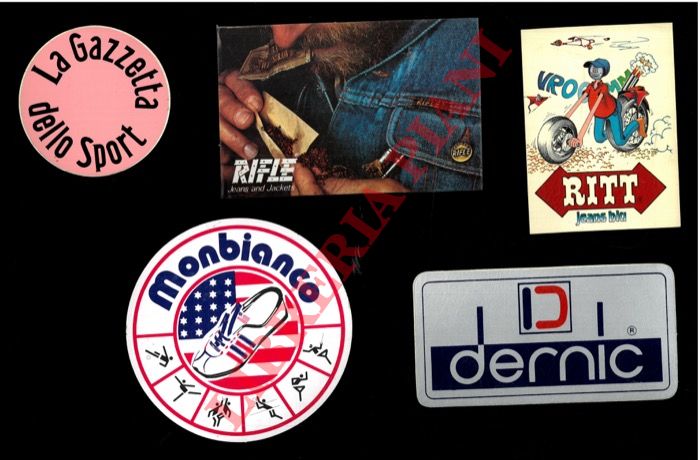 Adesivi vintage, anni '80 - - Adesivi pubblicitari :  abbigliamento sportivo - scarponi & scarpe - sci & sport vari, ecc.