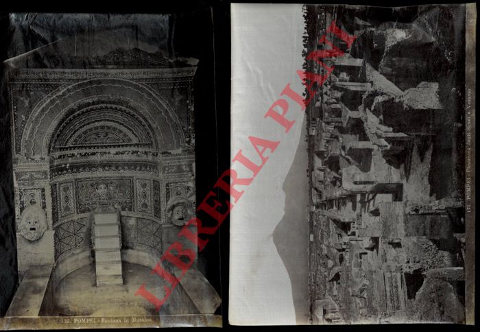 Achille Mauri. Napoli - - Pompei. Panorama degli scavi e Vesuvio - Fontana in mosaico