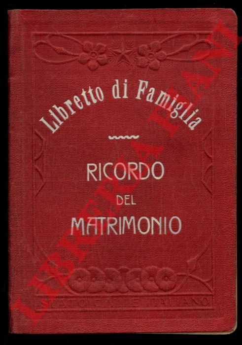 Comune d'Imola - - Libretto di famiglia. Ricordo del matrimonio. Renzi Enrico - Galassi Adele. 20 dicembre 1921.
