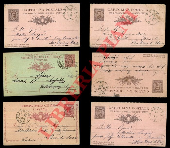 - - Cartolina postale italiana con risposta pagata. (7 e mezzo centesimi, 15 e 10). Regno.