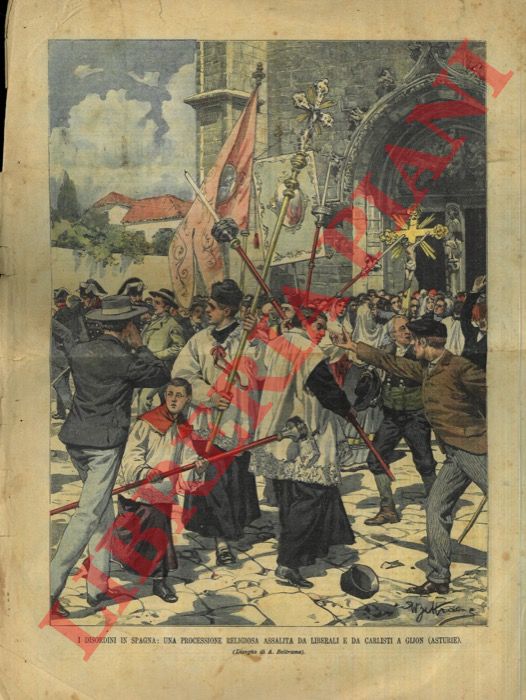 BELTRAME A. - - Processione religiosa assalita da liberali e da carlisti nelle Asturie.