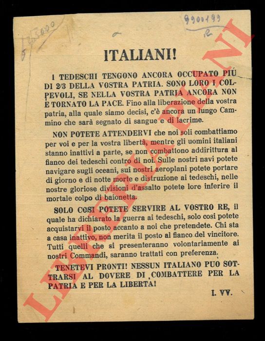 I.VV. - - Italiani ! I tedeschi tengono ancora occupato pi di 2/3 della vostra patria, .....