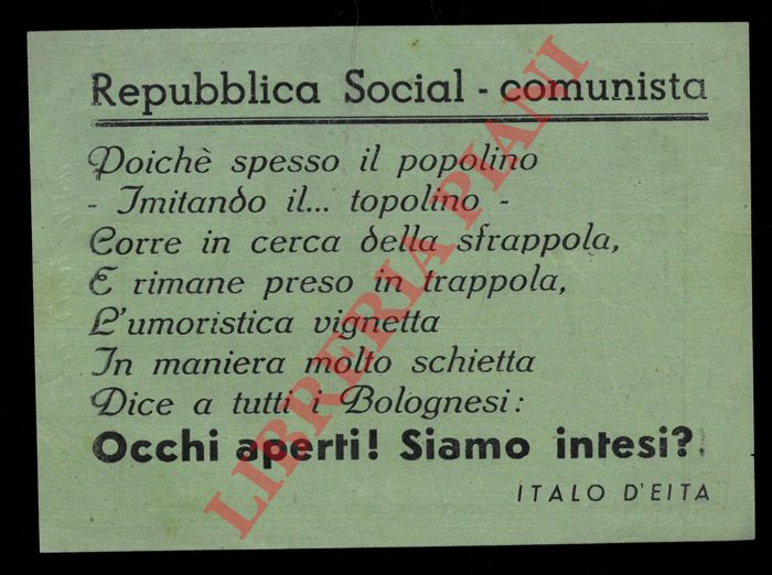 Italo D'Eita - - Repubblica Social - comunista. Elettori ! Attenzione ! Domani sar troppo tardi ! ....