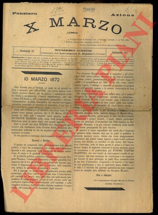 - - X Marzo (1884) Pensiero Azione.