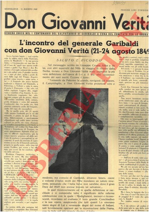 - - Don Giovanni Verit. Numero unico nel I Centenario del salvataggio di Garibaldi .