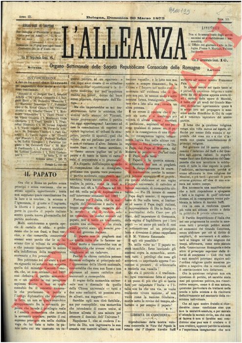 - - L'Alleanza. Organo Settimanale delle Societ Repubblicane delle Romagne.