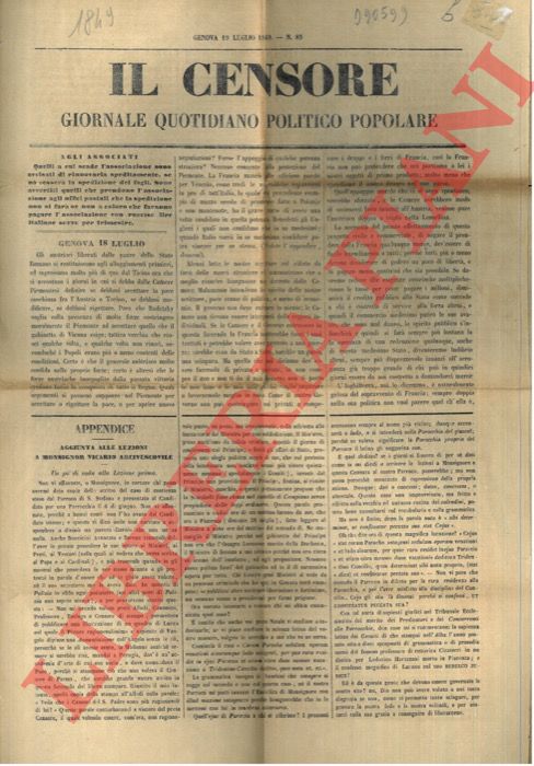 - - Il Censore. Giornale quotidiano politico popolare.