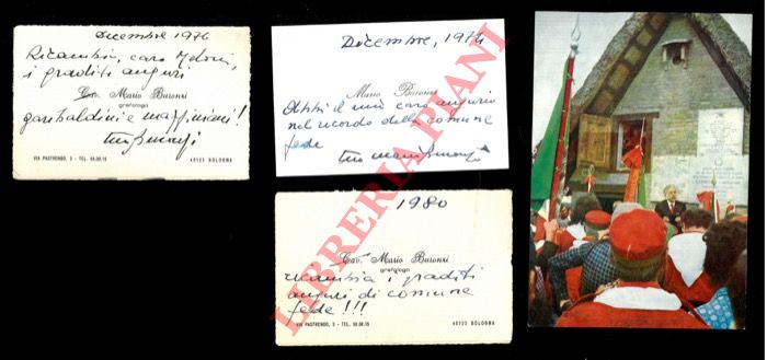 - - Buronzi Mario. Tre biglietti da visita con saluti, dedica e firma autografa