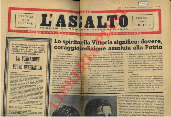 - - L'assalto. Foglio d'Ordini della Federazione dei Fasci di Combattimento. Supplemento straordinario.