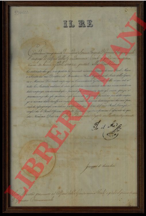 - - Gennaro Barracaracciolo, Alfiere della Gendarmeria Reale  promosso con firma autografa del Re, Ferdinando II.
