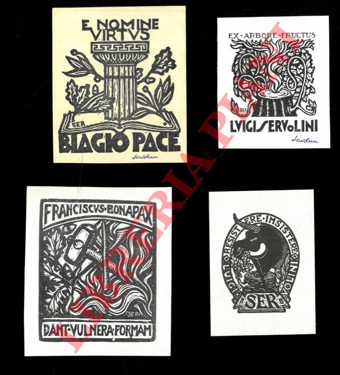 SERVOLINI Luigi - - Quattro foglietti, cm. 8 x 5, 5 x 7, in nero, due firmati e due no