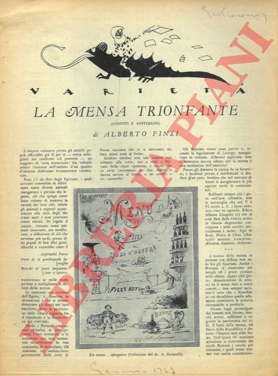 FINZI Alberto - - La mensa trionfante (Convitti e anfitrioni).
