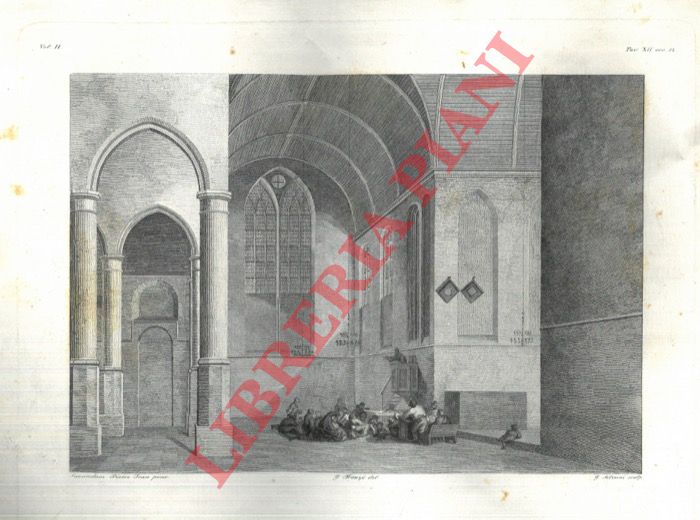 Saenredam Pierre Jean - Franz - Silvani - - Organo e fedeli in ascolto, all'interno di chiesa.