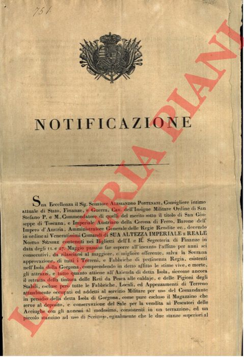 - - Affitto per sei anni di tutti i terreni esistenti nell'Isola di Gorgona.