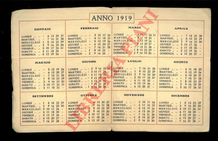 - - Calendario 1919 : 