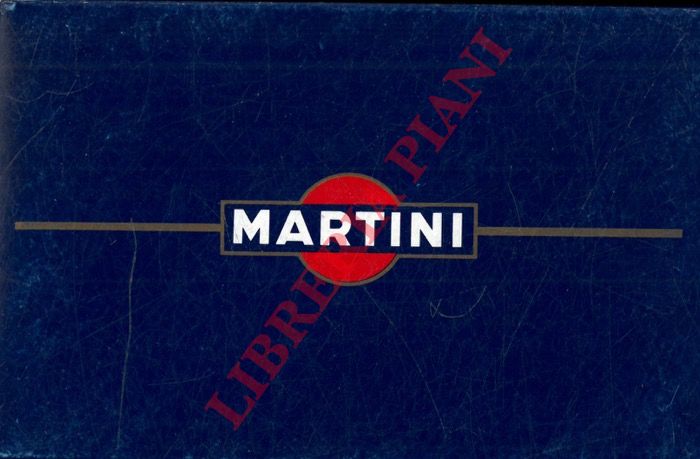 Martini - - Fazzoletto in seta blu scuro, con cornici in azzurro e rosso, da pochette, cm.