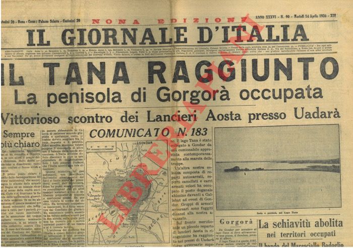 - - Titoli in prima pagina su Vladivostok e Lago Tana. e Negus in fuga a Gibuti.