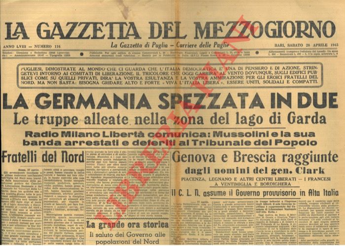 - - La Germania spezzata in due. E, in piccolo, sempre in prima : 