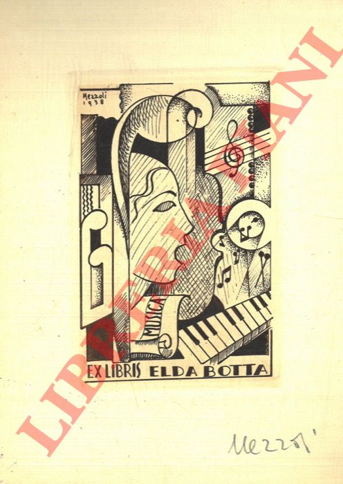 MEZZOLI Olmedo - - Un foglietto calcografico, firmato, 1938, Ex musicis per Elda Botta. di cm. 11 x 11,5 alla battuta.